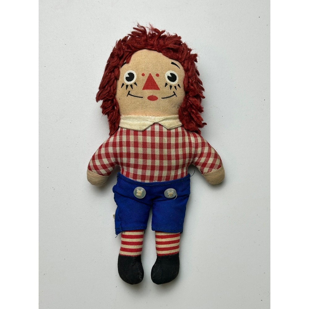 Knickerbocker Raggedy Andy Plush Doll 7.5 Inch Red Gingham Toy Vintage